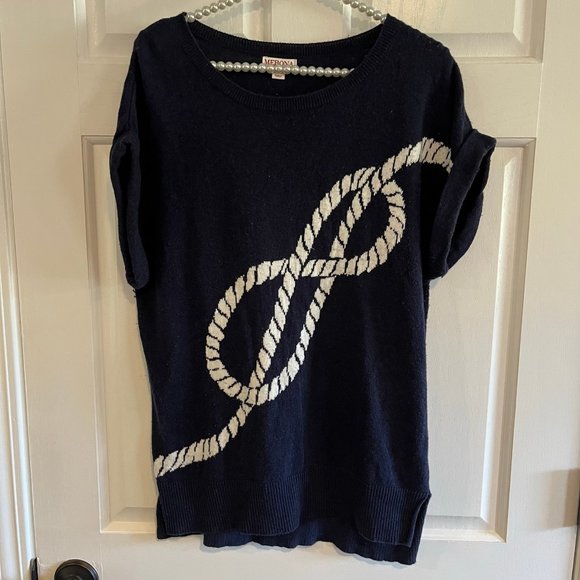 Navy Blue Sweater with White Rope Design - Picture 1 of 5